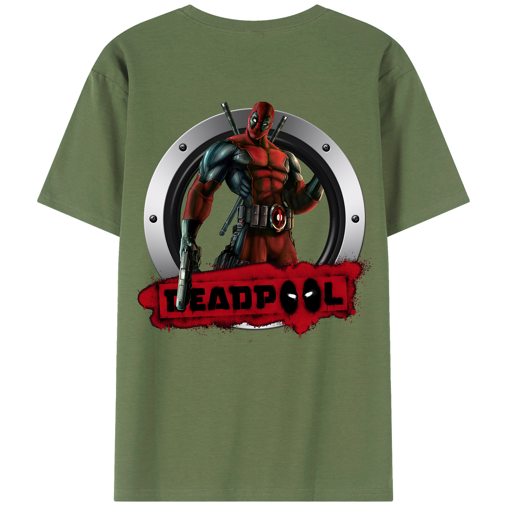 （画像用） Deadpool デッドプール 綿100％ メンズ半袖Tシャツ（バックプリント） 通気性